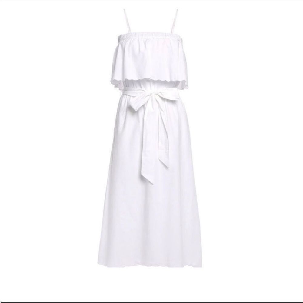 NWT Joie Rindinya White Tie Waist Popover Tiered Midi Dress, L